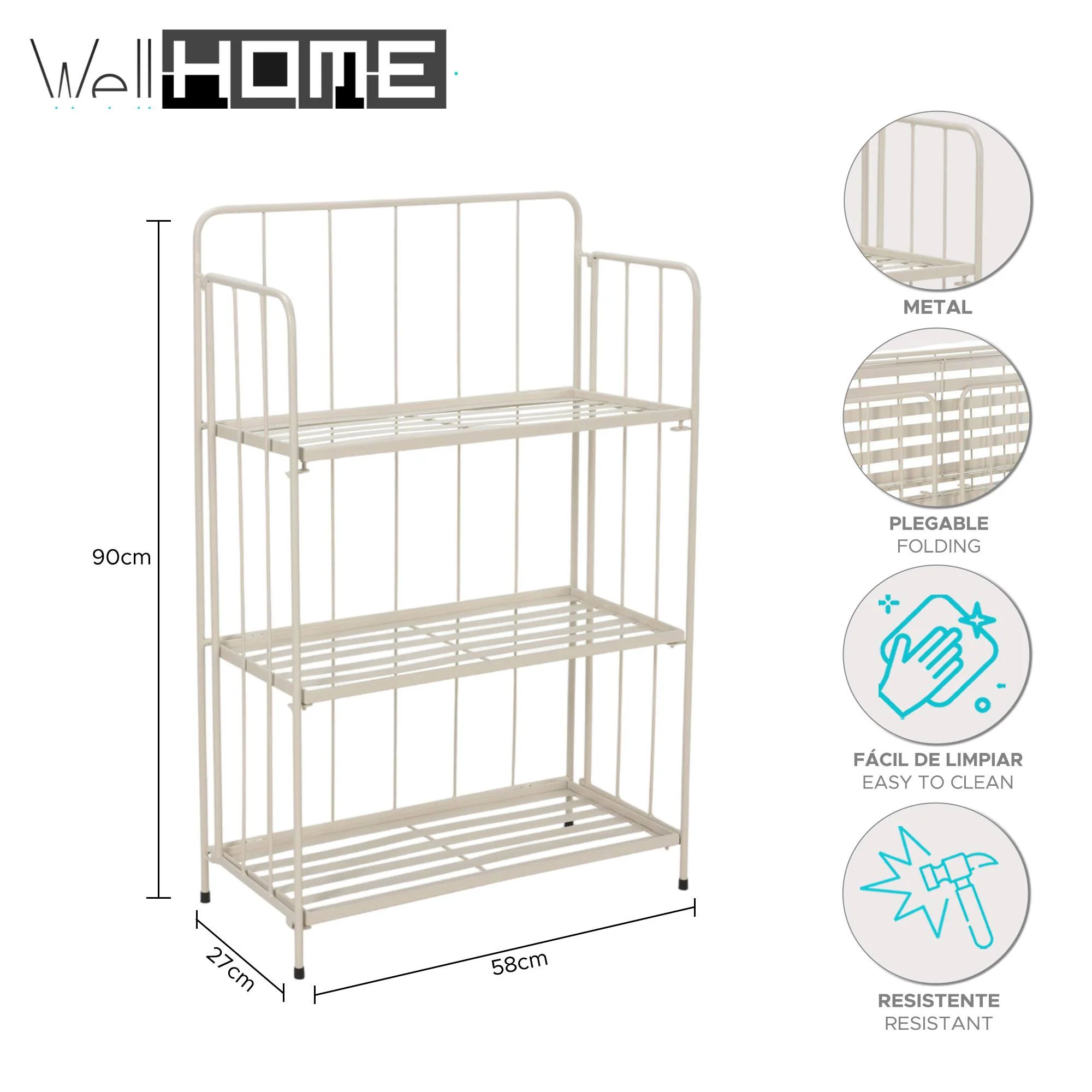 Well Home - Jardinera 3 Niveles Metal Caliza Diseño Plegable H.90cm. - Image 2