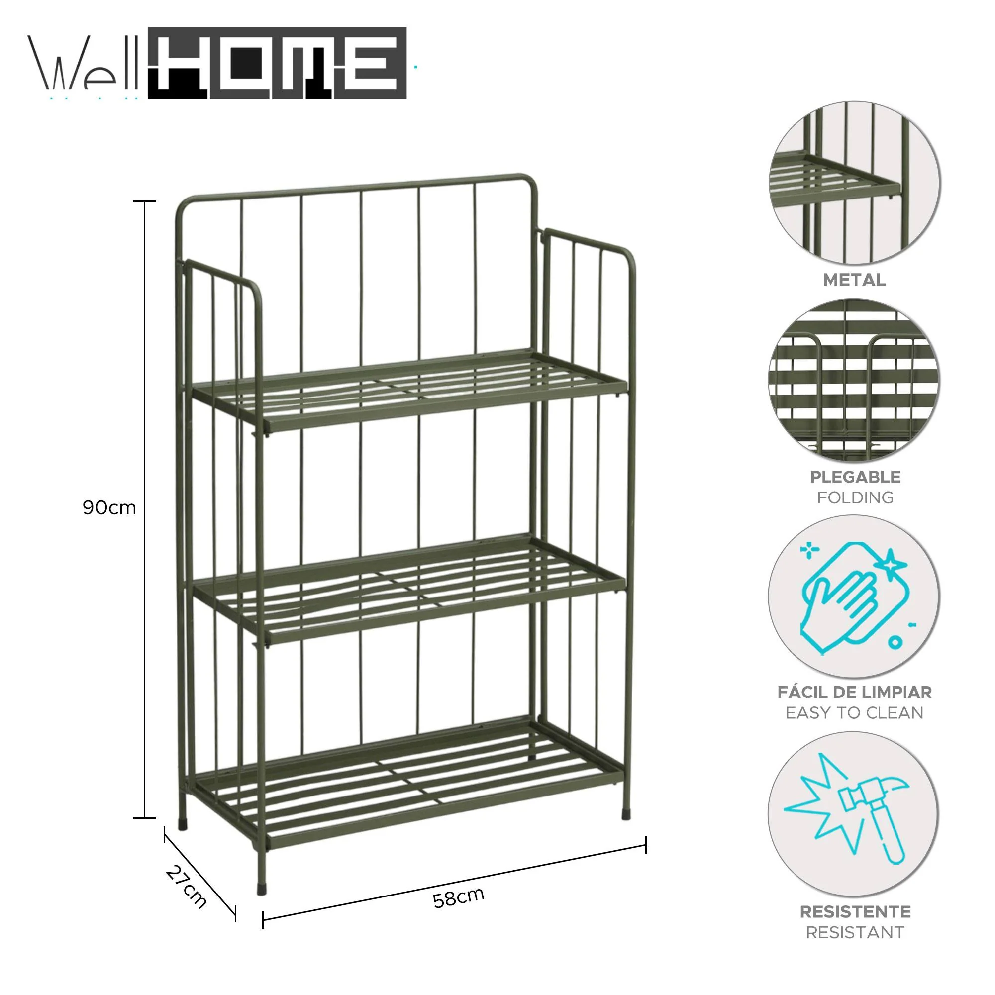 Well Home - Jardinera 3 Niveles Metal Verde Diseño Plegable H.90cm. - Image 2