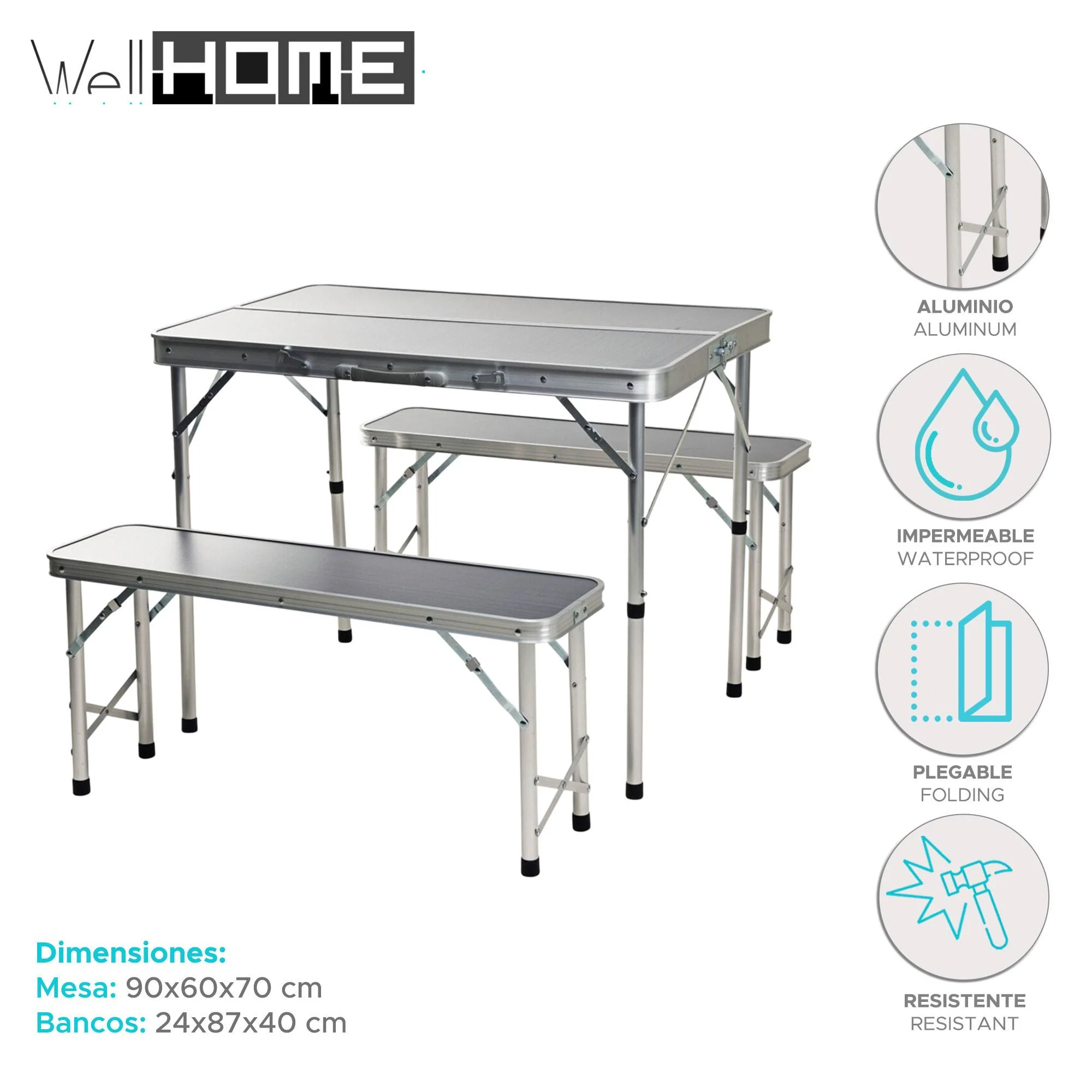 Well Home Juego De Pic-nic Para Camping Con Mesa Y 2 Bancos - Image 2