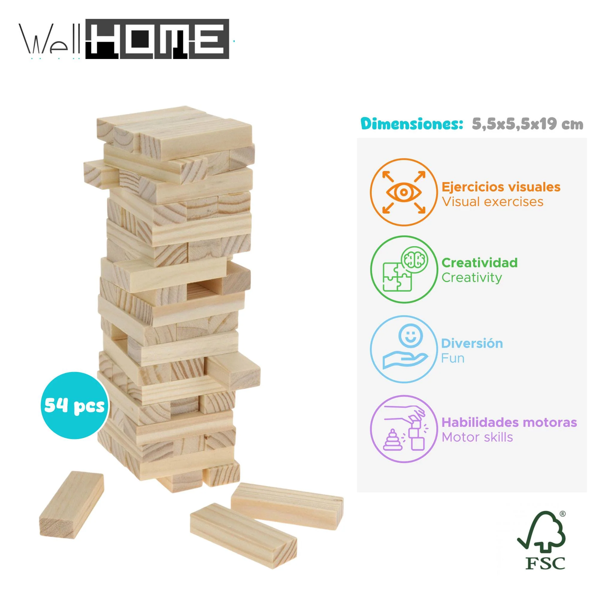 Well Home - Juego Torre Apilable De Madera Con 54 Piezas - Image 2