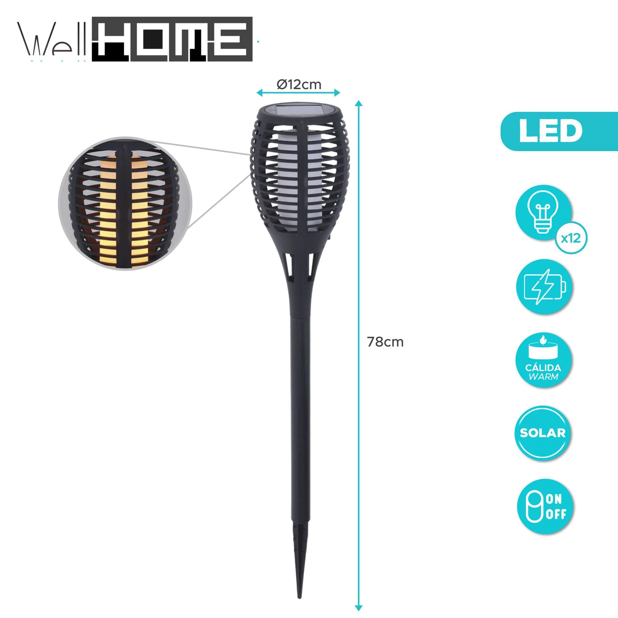 Well Home - Lámpara Solar De Jardín 'flame' Multifuncional Luces Led H.78cm - Image 2