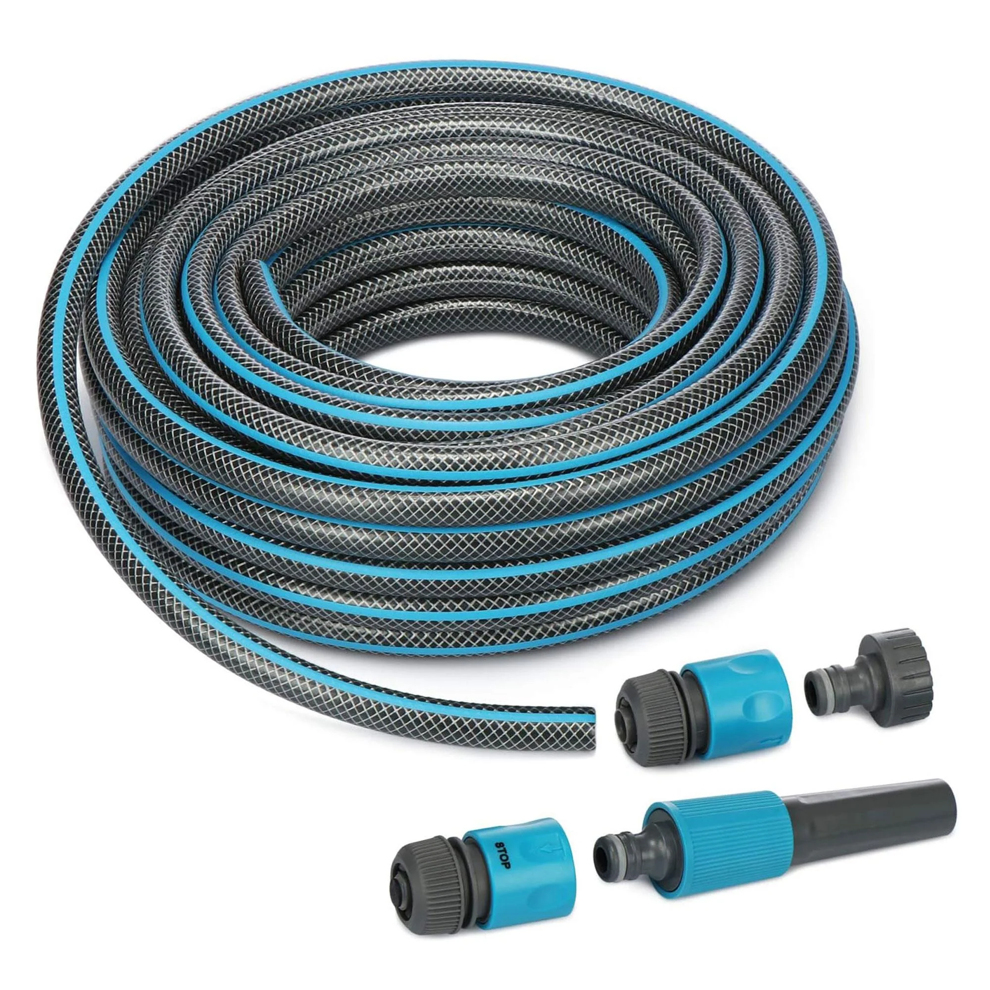 Well Home Manguera De Agua De 20m Con Juego De Conectores - Poliéster Trenzado Y Pvc Gris Transparente