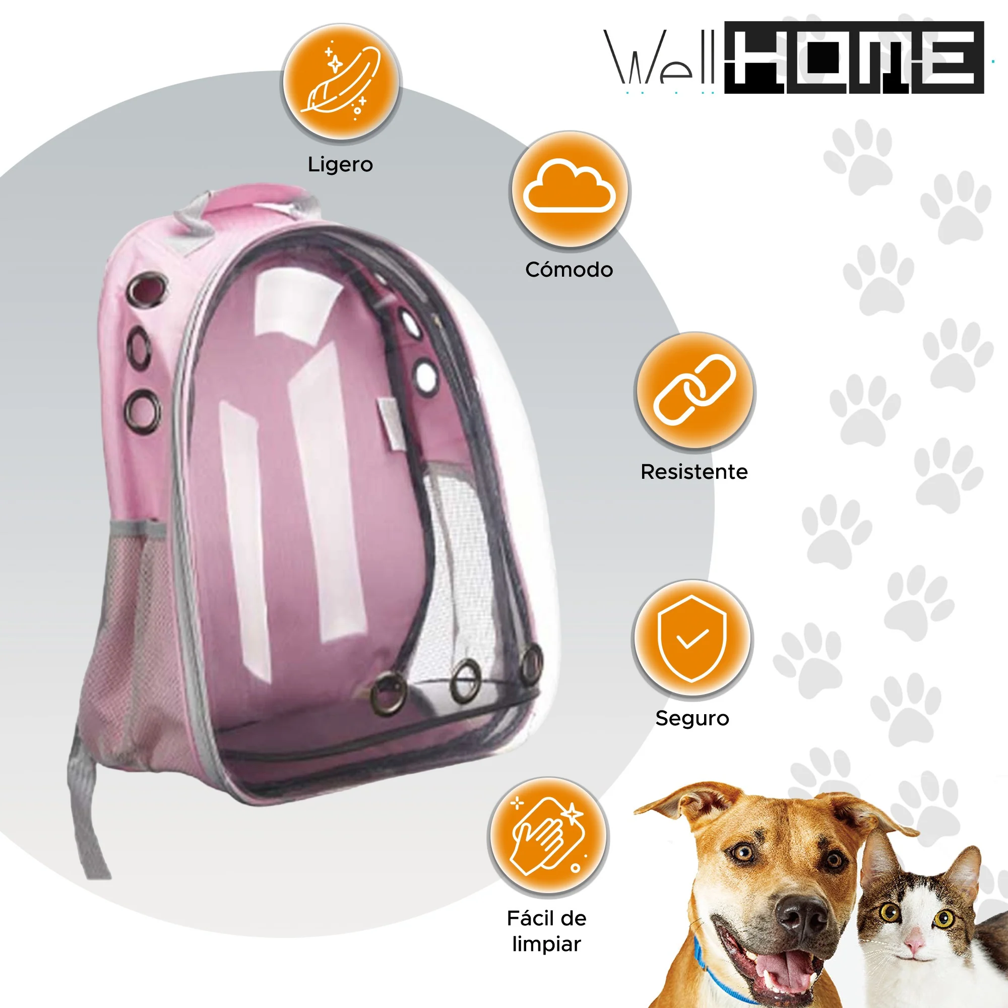 Well Home - Mochila Para Transporte De Mascotas Rosa 33x43x26cm - Image 2