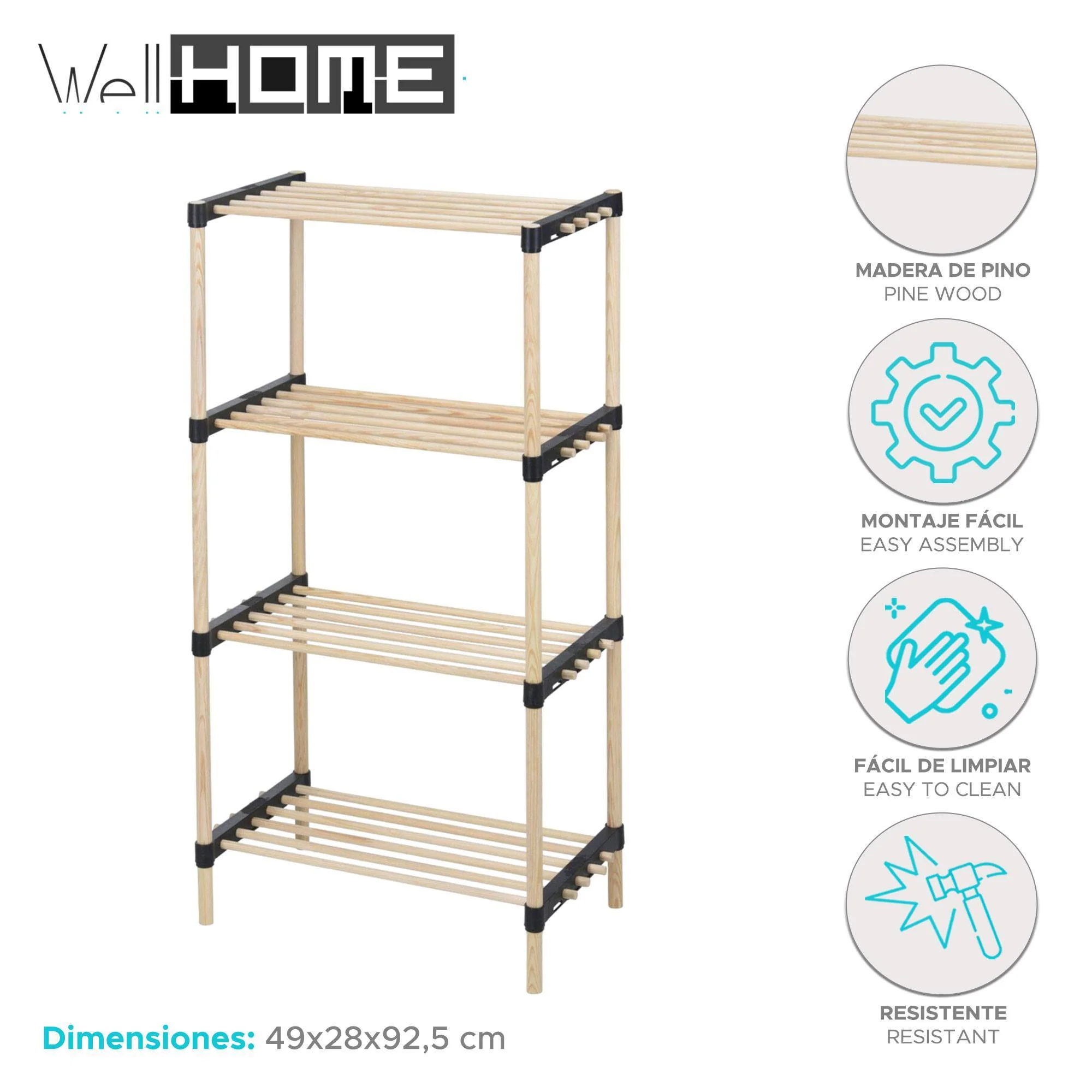 Well Home - Pack 2 Zapateros 4 Estantes Madera Y Metal - Image 2