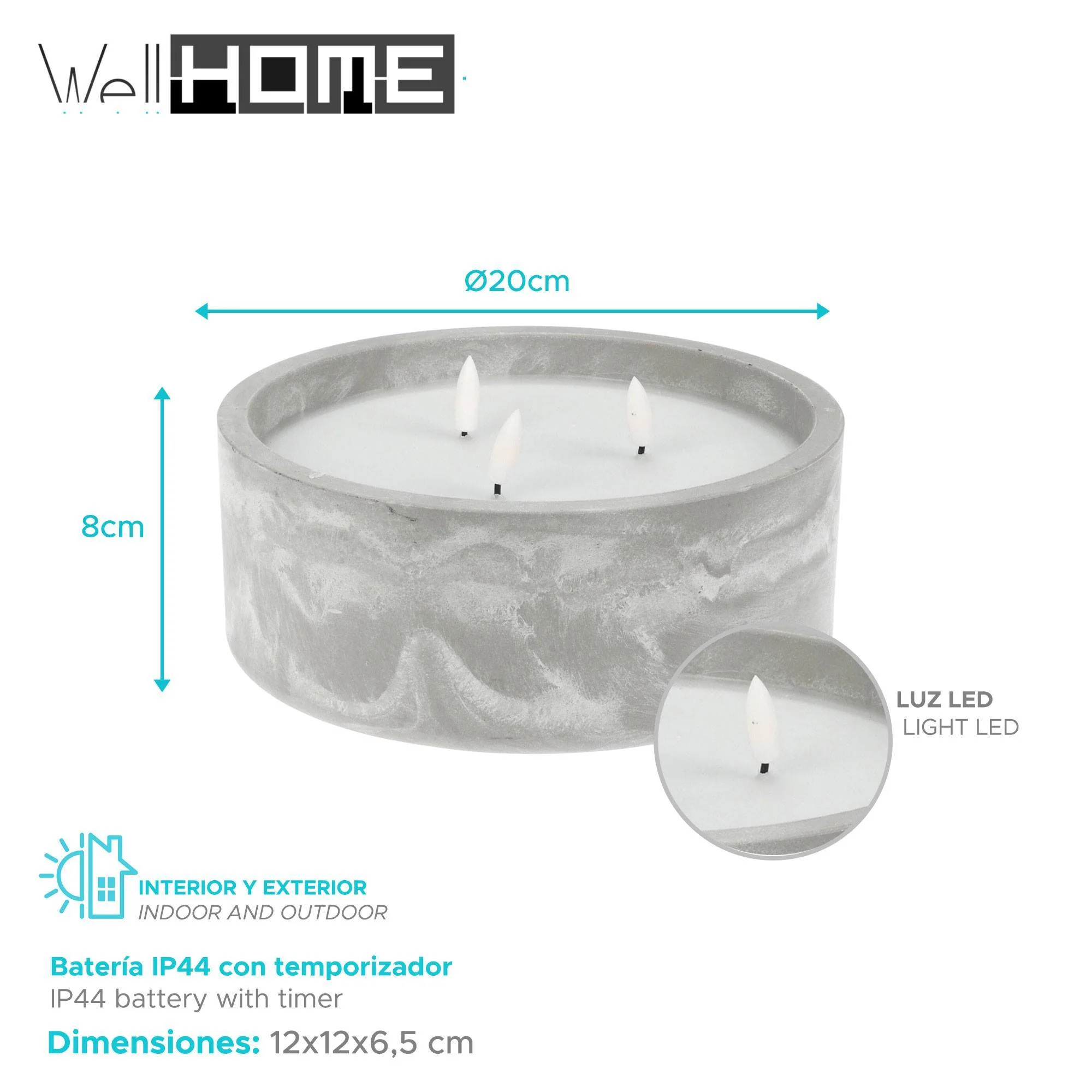 Well Home - Pack 3 Velas Led Redondada Gris Marmolado - Image 2