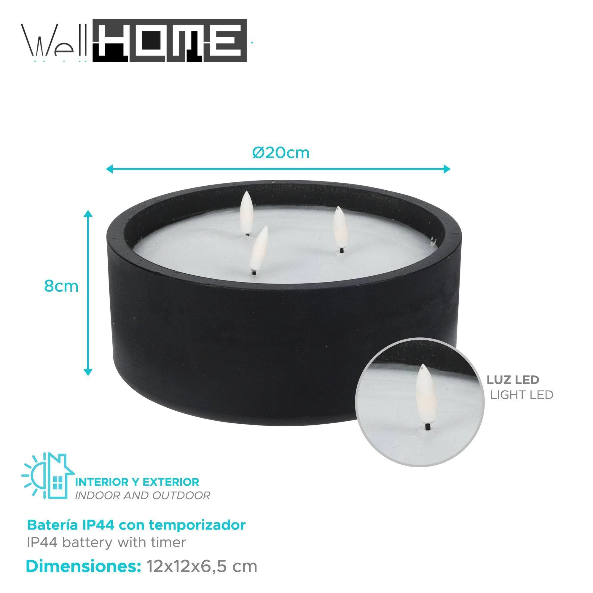 Well Home - Pack 3 Velas Led Redondada Negro - Image 2
