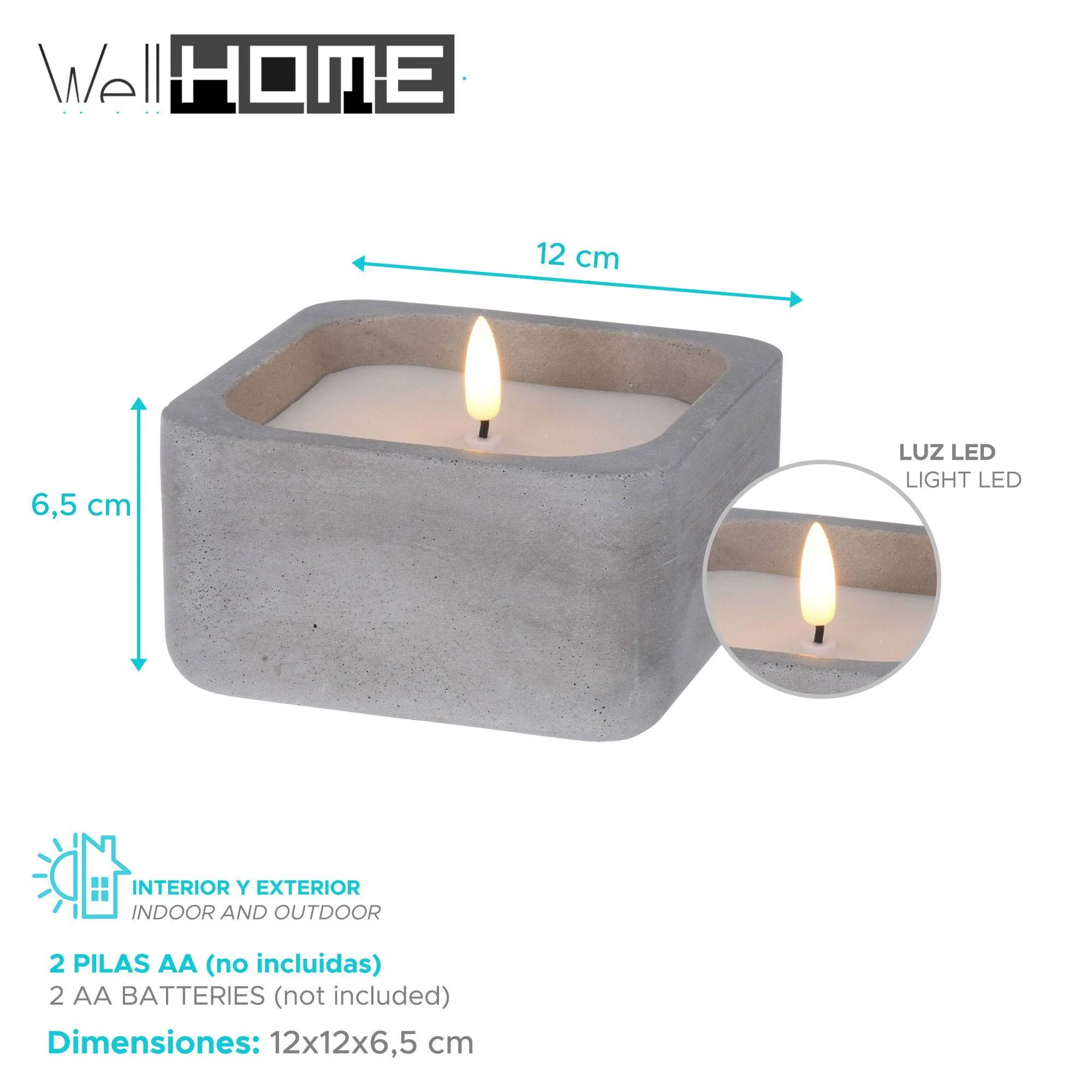 Well Home - Pack 6 Velas Led Cuadrarda Gris - Image 2