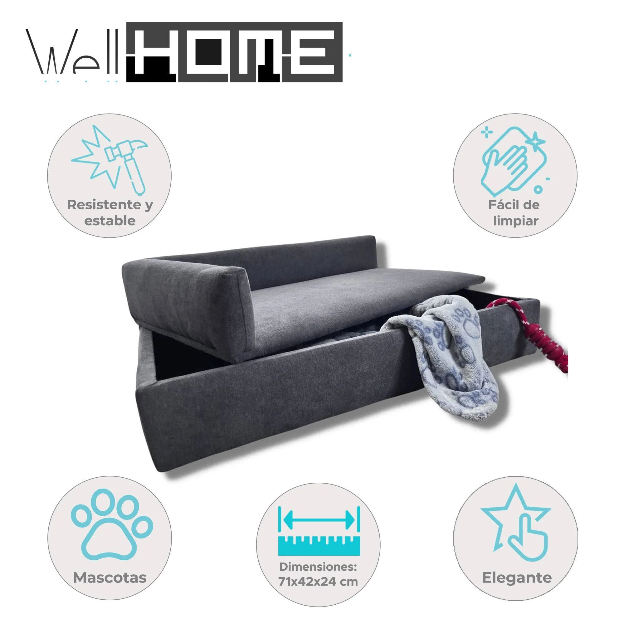 Well Home Sofá Cama Con Canapé Para Mascotas Con Tejido Especial Y Base Acolchada Color Gris - Image 2