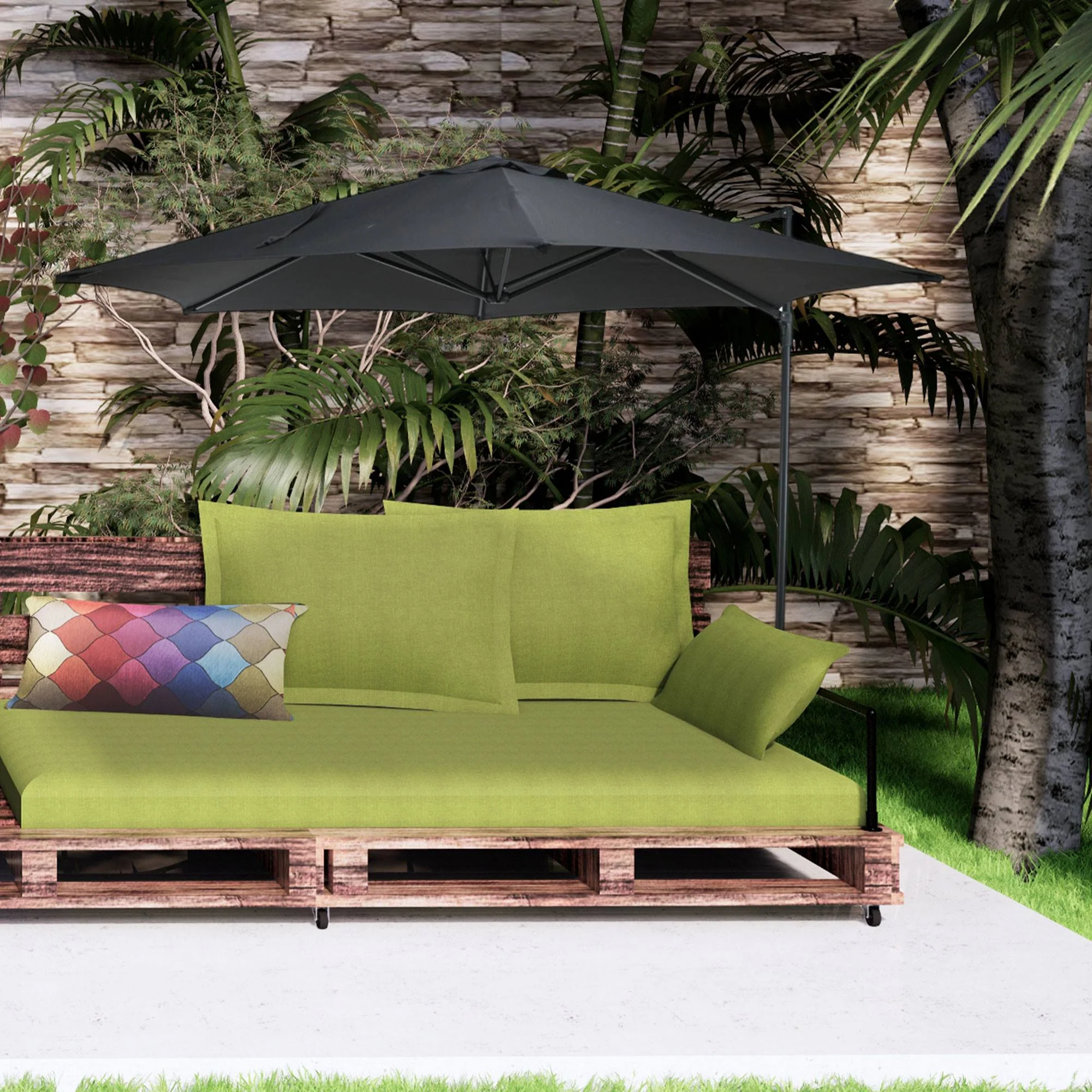 Well Home - Sombrilla Colgante Push Up Ø270cm Antracita Con Base De Acero Cruzado - Image 3