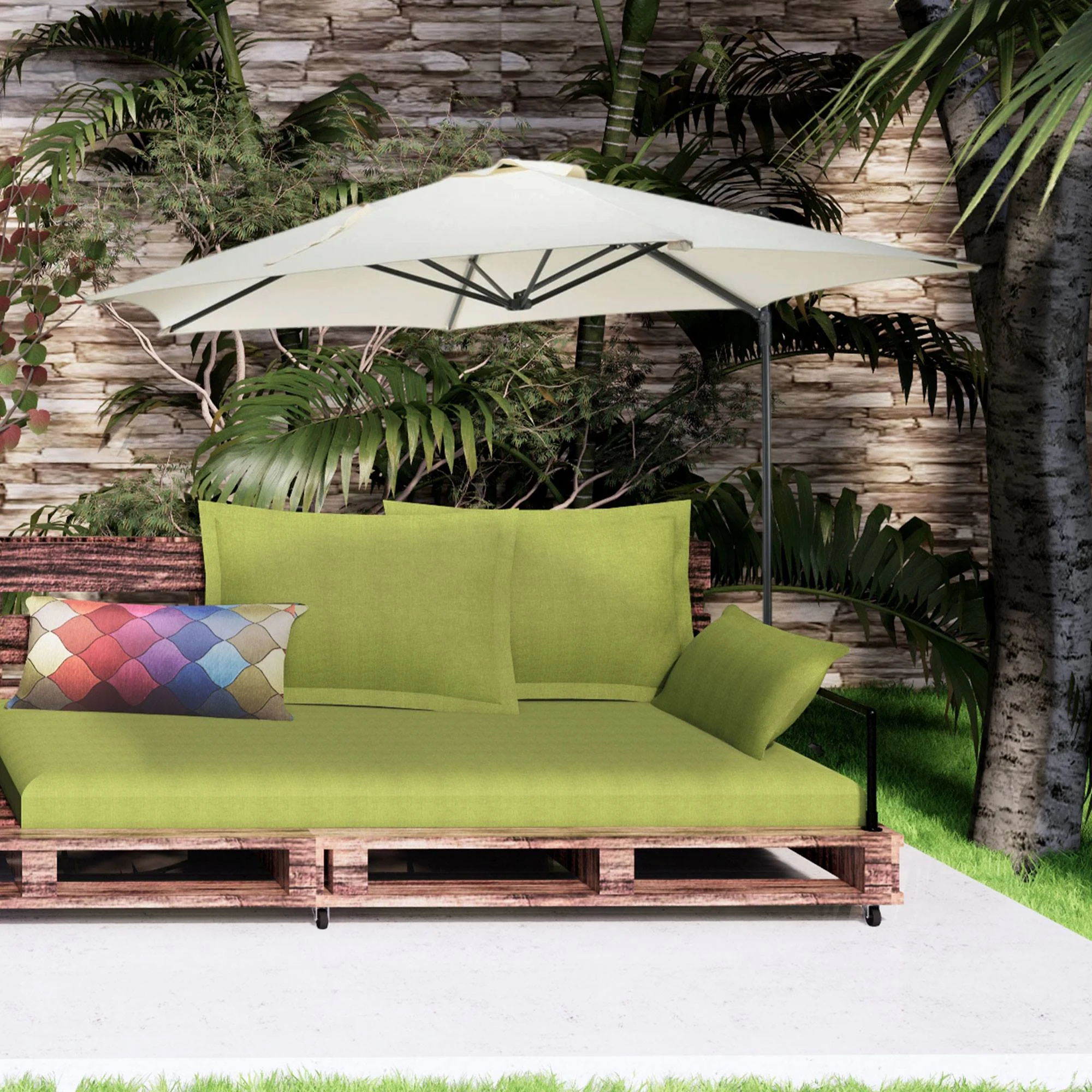 Well Home - Sombrilla Colgante Push Up Ø270cm Crema Con Base De Acero Cruzado - Image 3