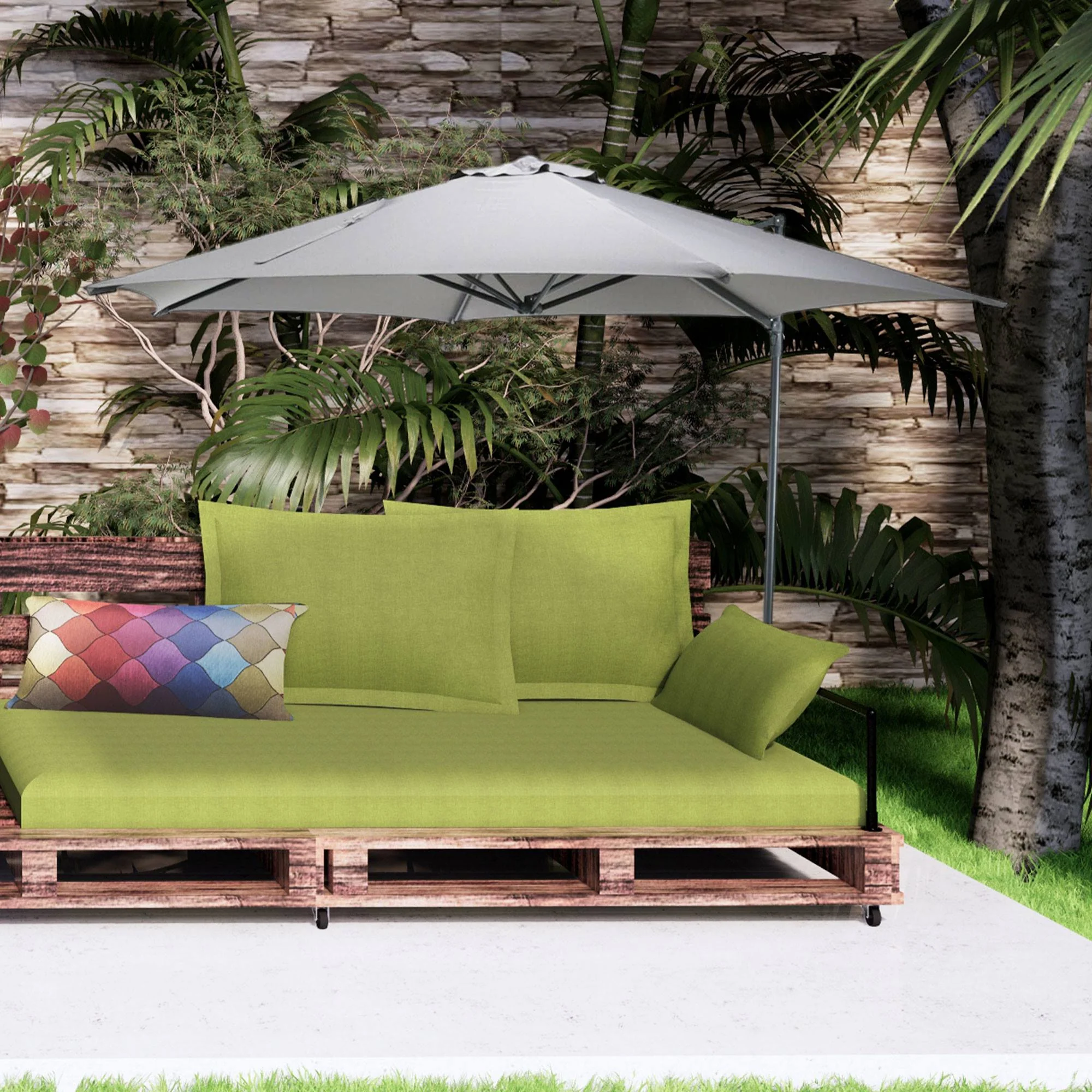Well Home - Sombrilla Colgante Push Up Ø270cm Gris Claro Con Base De Acero Cruzado - Image 3