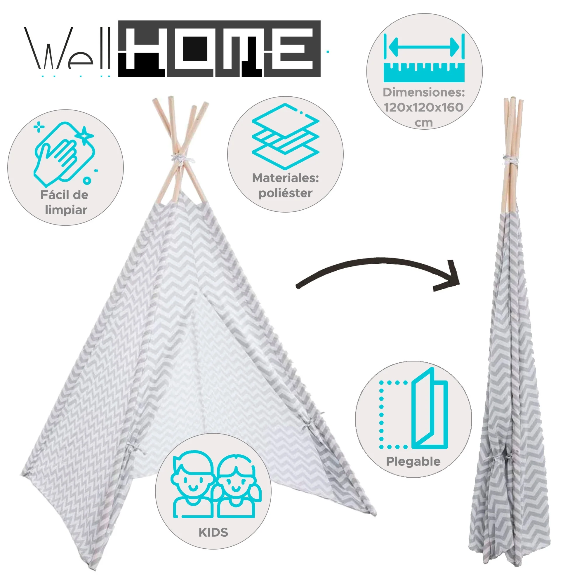 Well Home Tipi Infantil Gris H.160cm - Image 2