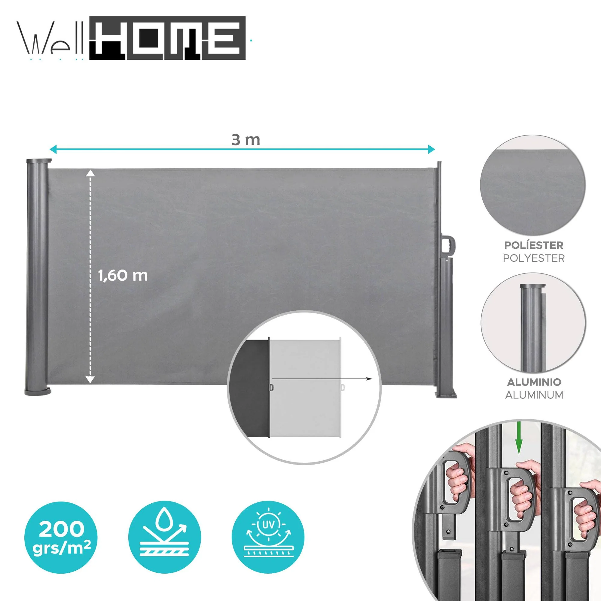 Well Home - Toldo Terraza 3m Tela Poliéster Y Carcasa De Aluminio - Image 2