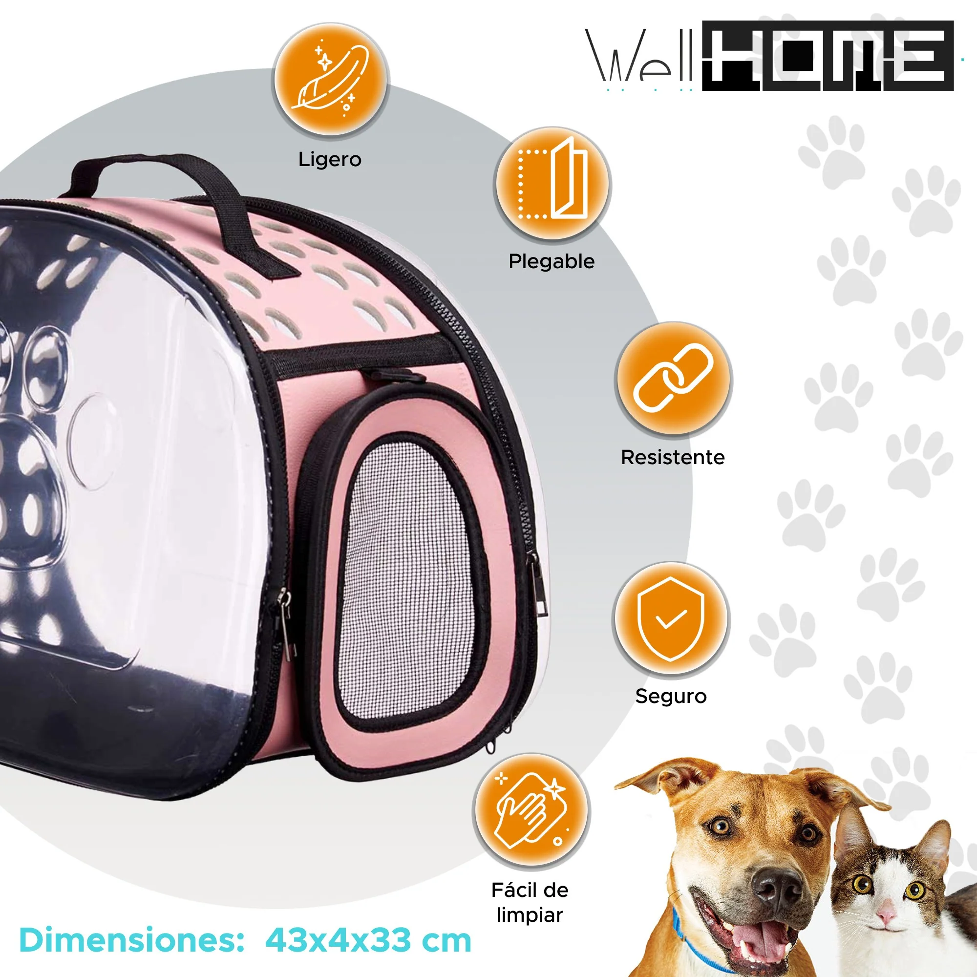 Well Home - Transportín Grande Plegable Para Mascotas 43x4x33cm Color Rosa - Image 2