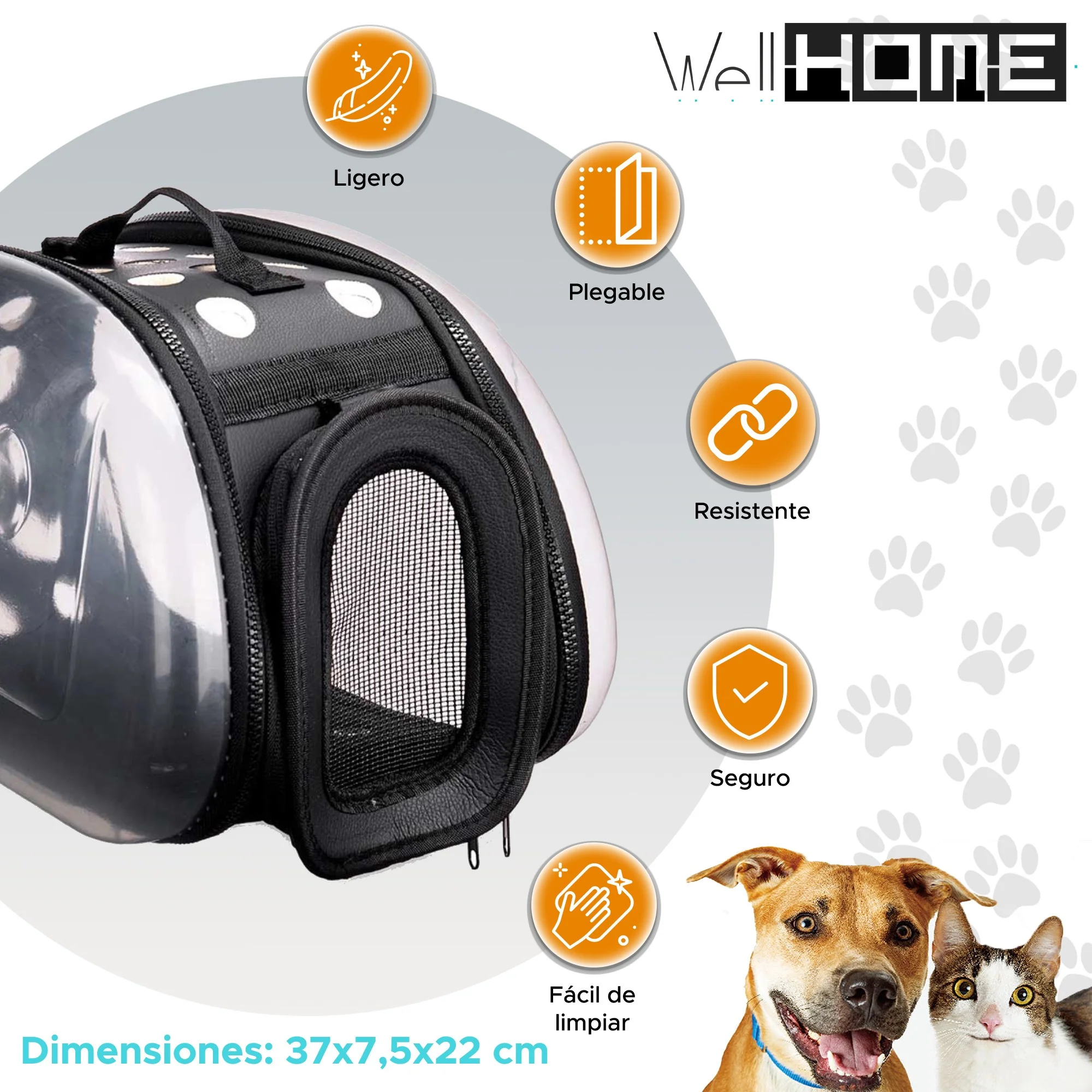 Well Home - Transportín Pequeño Plegable Para Mascotas 37x7,5x22 Color Negro - Image 2