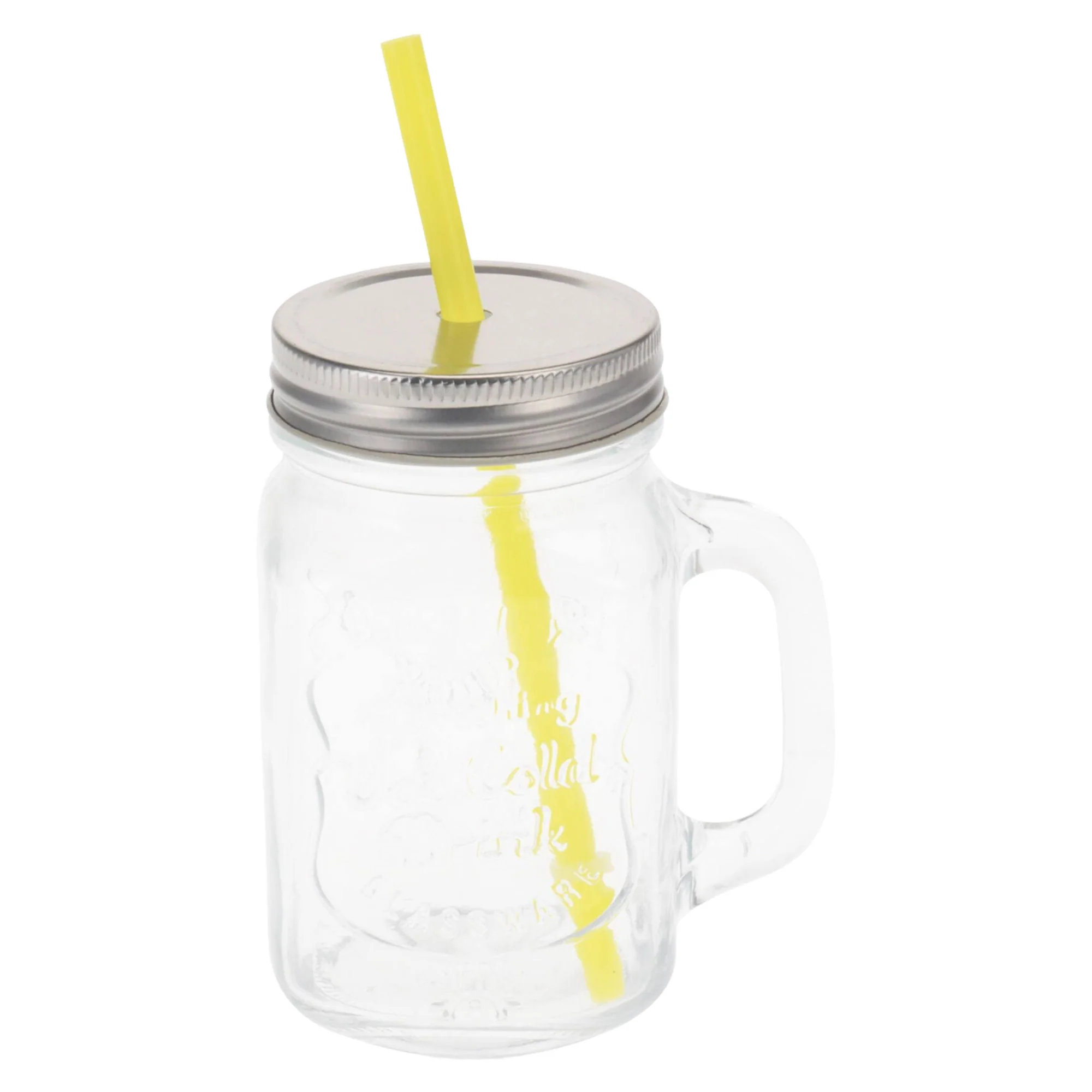 Well Home Vaso De Cristal De 450ml Con Pajita Amarilla