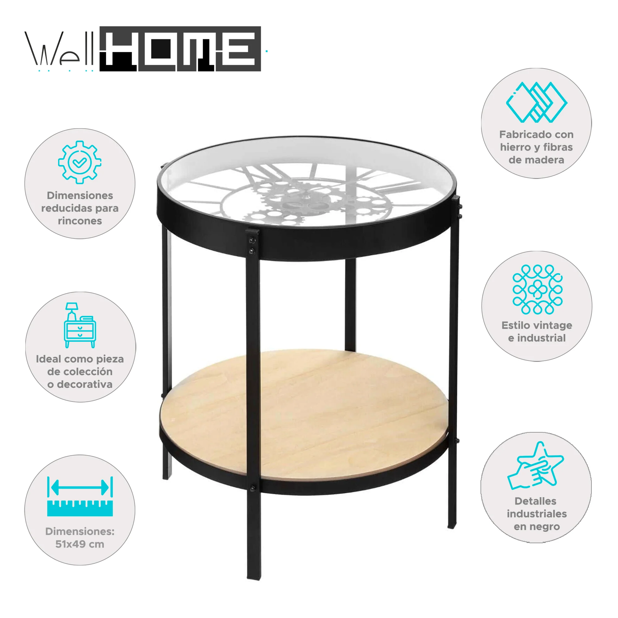 Wellhome Mesa Centro Reloj Mecánico Ø51x49cm - Image 2