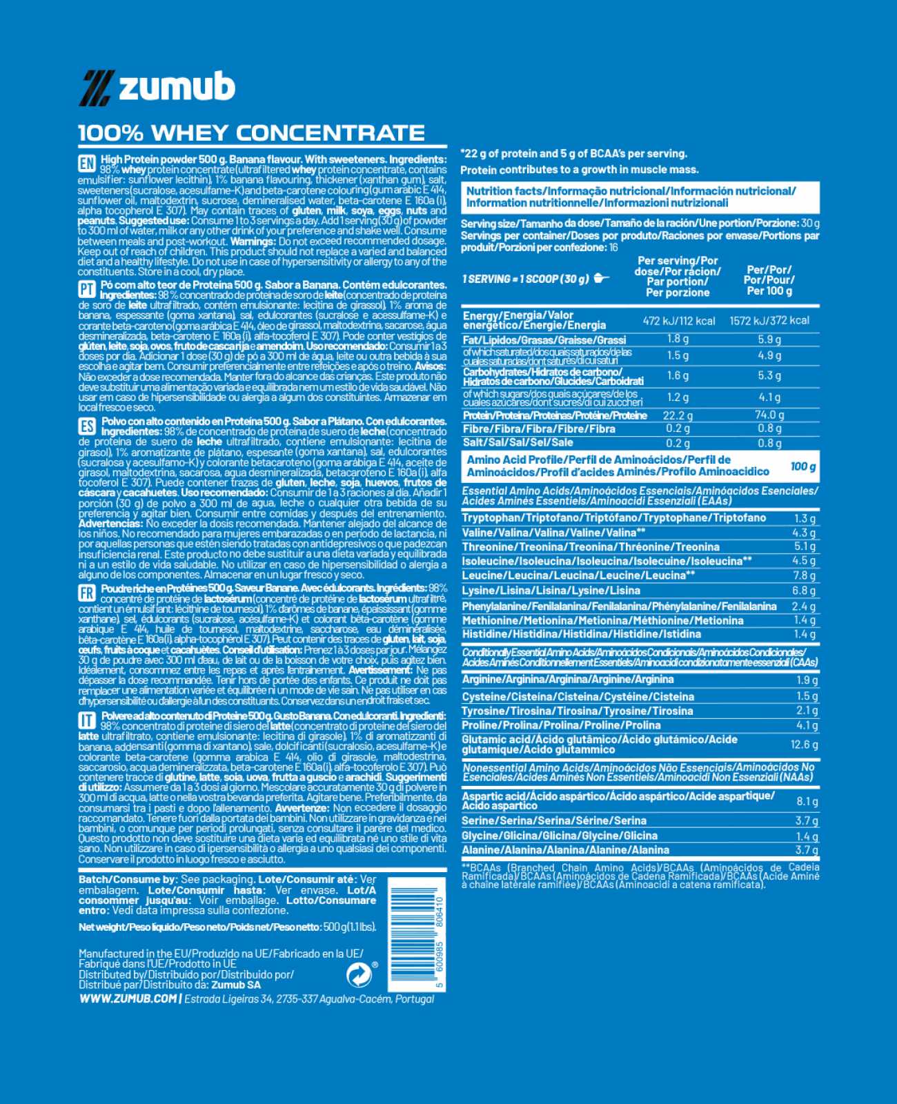 Zumub 100% Whey Concentrate 500 G  - Plátano - Image 2
