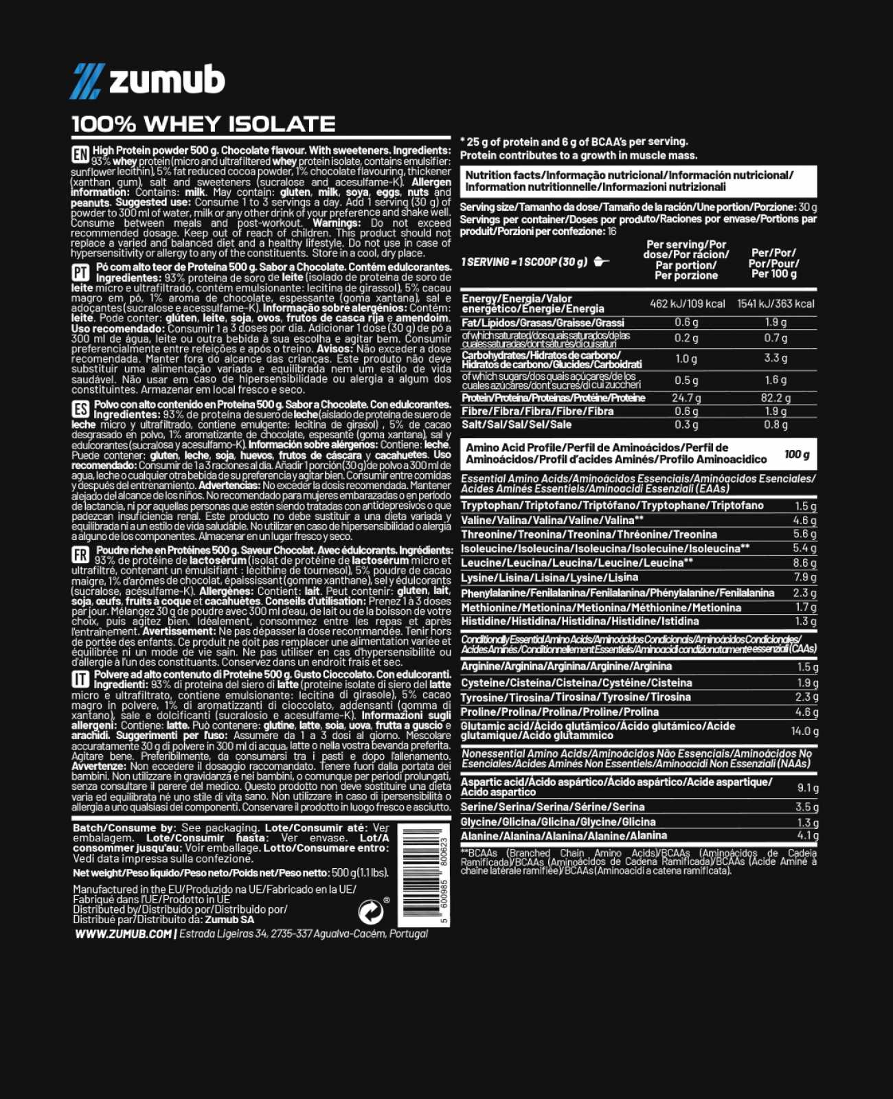 Zumub 100% Whey Isolate 500 G - Chocolate - Image 2